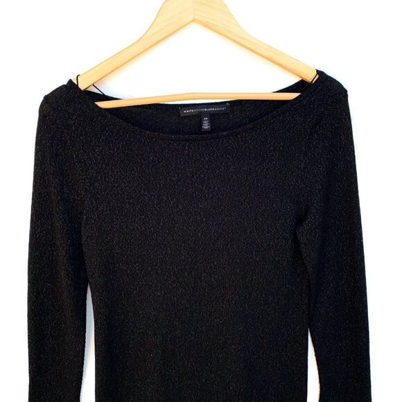 White House Black Market Fringe Black Metallic Asymmetrical Sweater - Picture 6 of 11